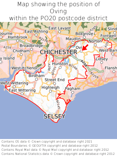 Map showing location of Oving within PO20