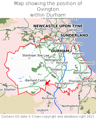 Map showing location of Ovington within Durham