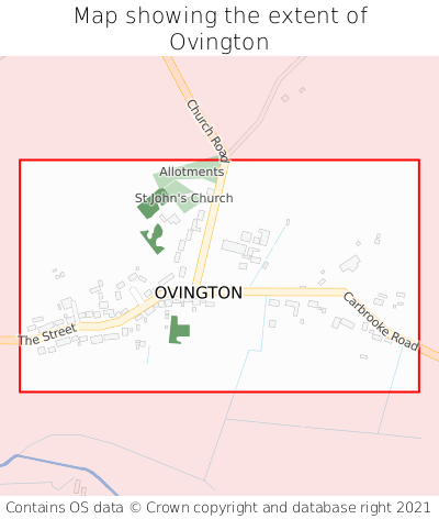 Map showing extent of Ovington as bounding box