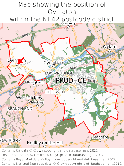 Map showing location of Ovington within NE42