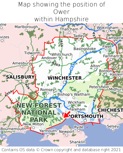 Map showing location of Ower within Hampshire