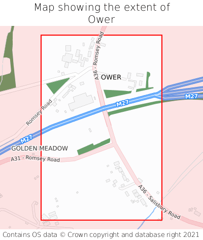 Map showing extent of Ower as bounding box