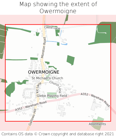 Map showing extent of Owermoigne as bounding box