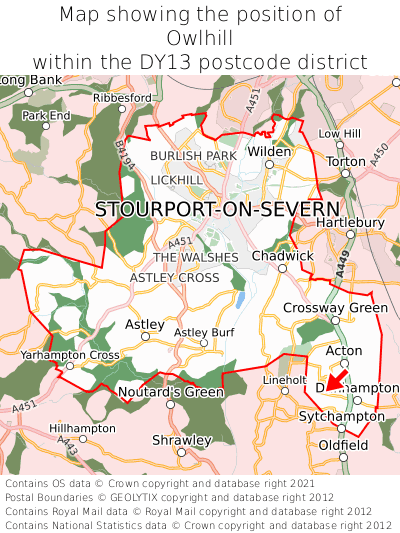 Map showing location of Owlhill within DY13