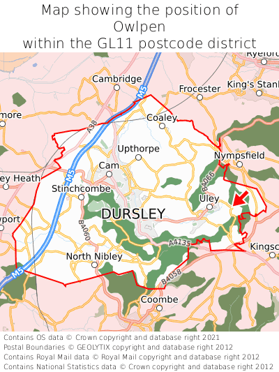 Map showing location of Owlpen within GL11