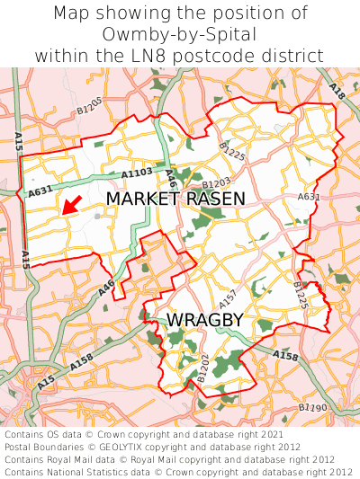 Map showing location of Owmby-by-Spital within LN8
