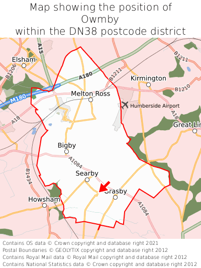 Map showing location of Owmby within DN38