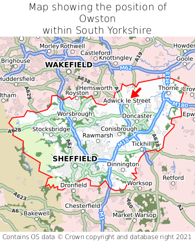 Map showing location of Owston within South Yorkshire
