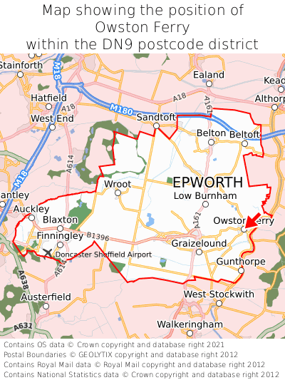 Map showing location of Owston Ferry within DN9