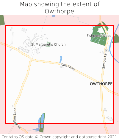 Map showing extent of Owthorpe as bounding box