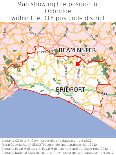 Map showing location of Oxbridge within DT6