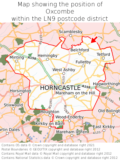 Map showing location of Oxcombe within LN9