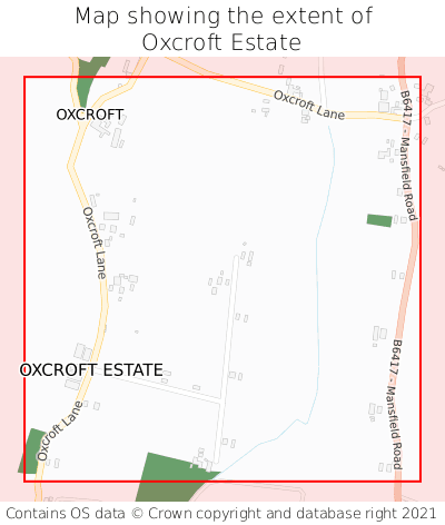 Map showing extent of Oxcroft Estate as bounding box