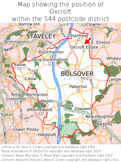 Map showing location of Oxcroft within S44