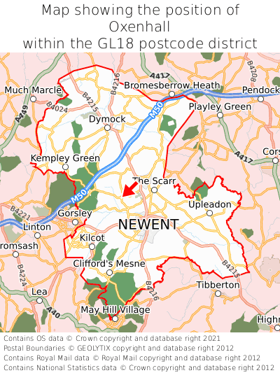 Map showing location of Oxenhall within GL18