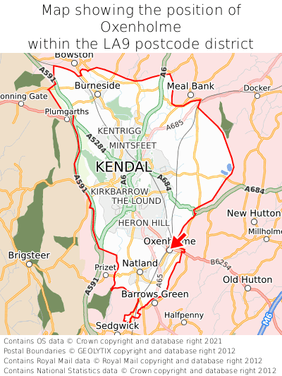 Map showing location of Oxenholme within LA9