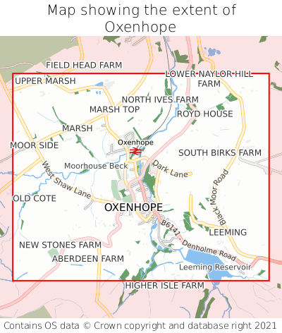 Map showing extent of Oxenhope as bounding box