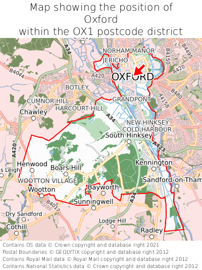 Map showing location of Oxford within OX1