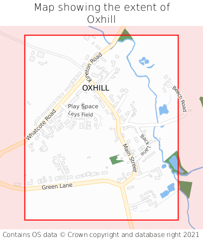 Map showing extent of Oxhill as bounding box