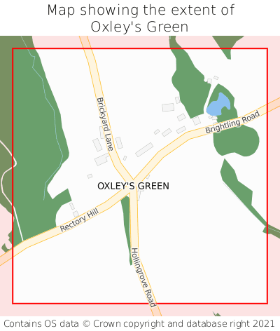 Map showing extent of Oxley's Green as bounding box