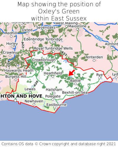 Map showing location of Oxley's Green within East Sussex