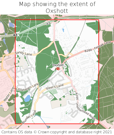 Map showing extent of Oxshott as bounding box
