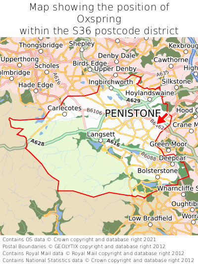 Map showing location of Oxspring within S36