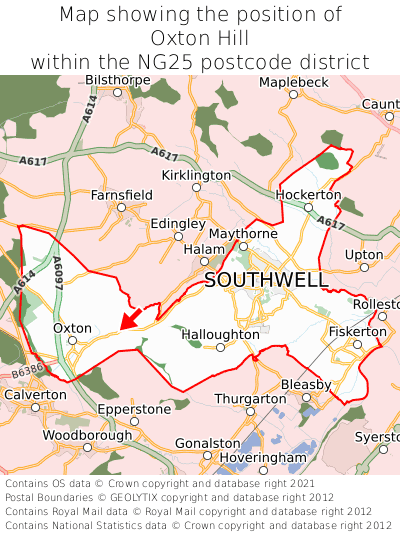 Map showing location of Oxton Hill within NG25