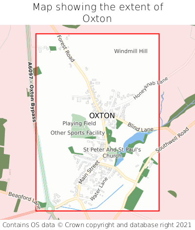 Map showing extent of Oxton as bounding box