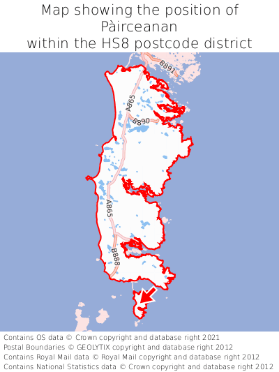 Map showing location of Pàirceanan within HS8