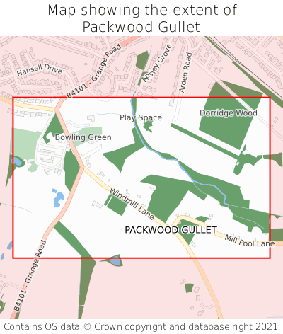 Map showing extent of Packwood Gullet as bounding box