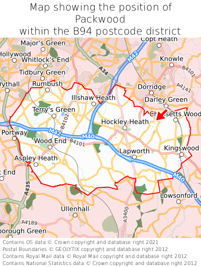 Map showing location of Packwood within B94