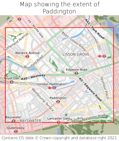 Map showing extent of Paddington as bounding box