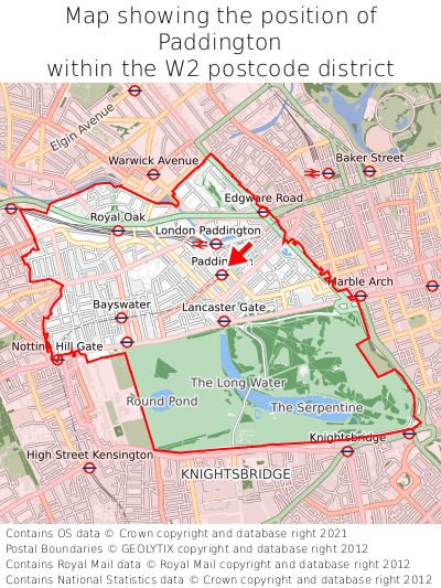 Map showing location of Paddington within W2