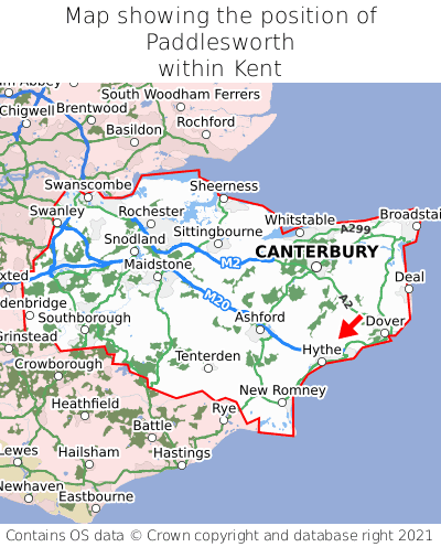 Map showing location of Paddlesworth within Kent