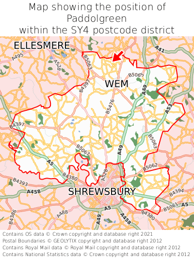 Map showing location of Paddolgreen within SY4
