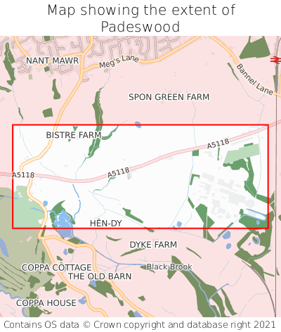 Map showing extent of Padeswood as bounding box