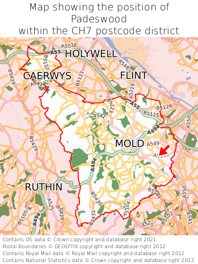 Map showing location of Padeswood within CH7
