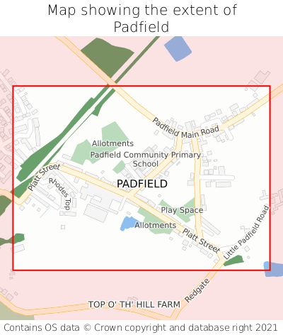 Map showing extent of Padfield as bounding box