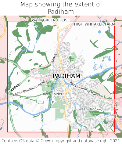 Map showing extent of Padiham as bounding box