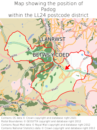 Map showing location of Padog within LL24