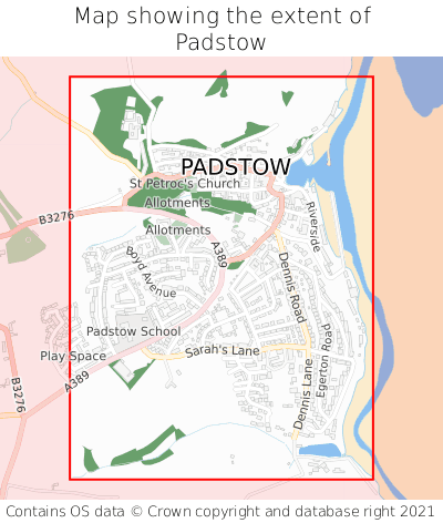 Map showing extent of Padstow as bounding box