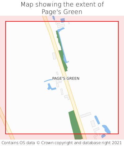 Map showing extent of Page's Green as bounding box