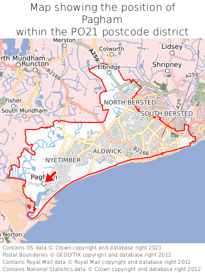 Map showing location of Pagham within PO21