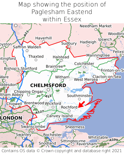 Map showing location of Paglesham Eastend within Essex
