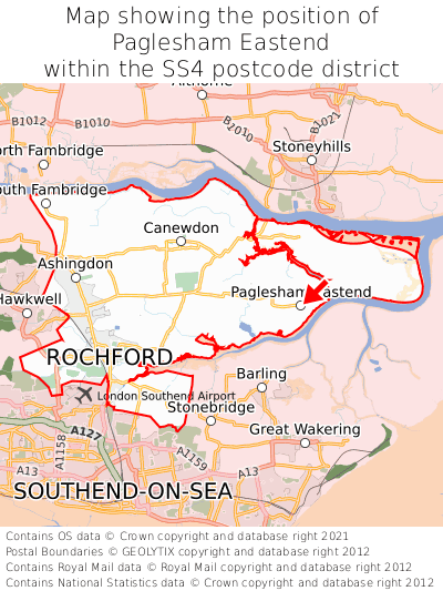 Map showing location of Paglesham Eastend within SS4
