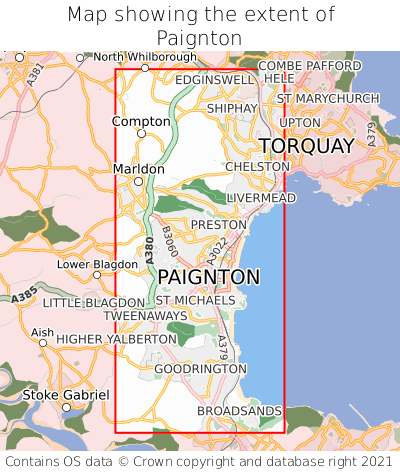 Map showing extent of Paignton as bounding box