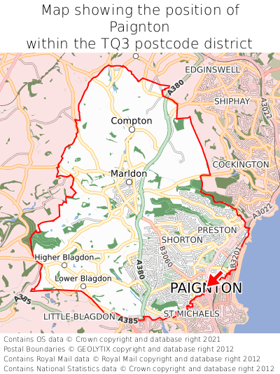 Map showing location of Paignton within TQ3