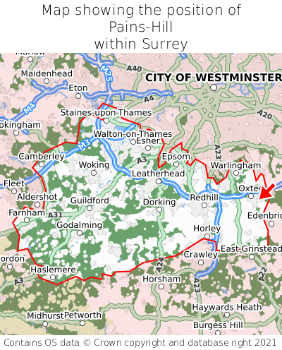 Map showing location of Pains-Hill within Surrey