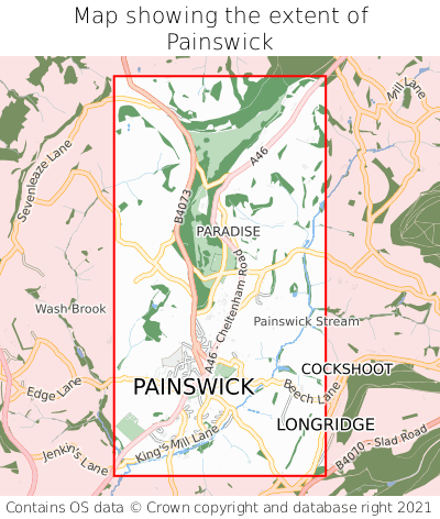 Map showing extent of Painswick as bounding box